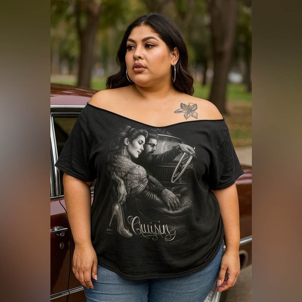 Fresh Cut Cruising T-Shirt 4XL Black Lowrider Tattoo Graphic DGA Raw Cut Collar